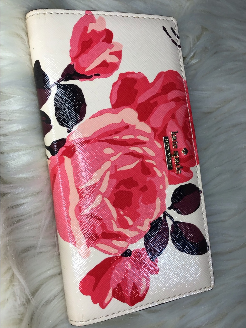 Kate spade pink roses wallet shiny
